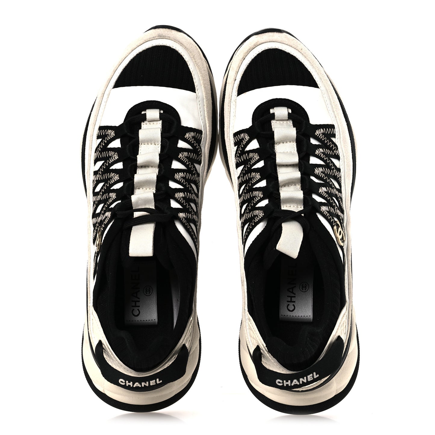 Fabric Suede Calfskin CC Sneakers 39.5 White Black
