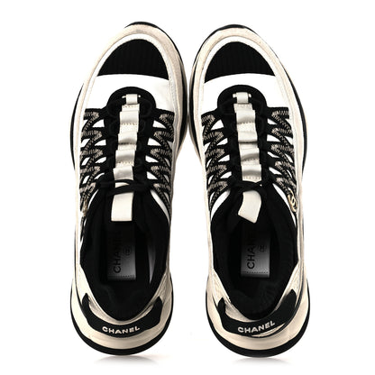 Chanel Fabric Suede Calfskin CC Sneakers 39.5 White Black 2 of 12