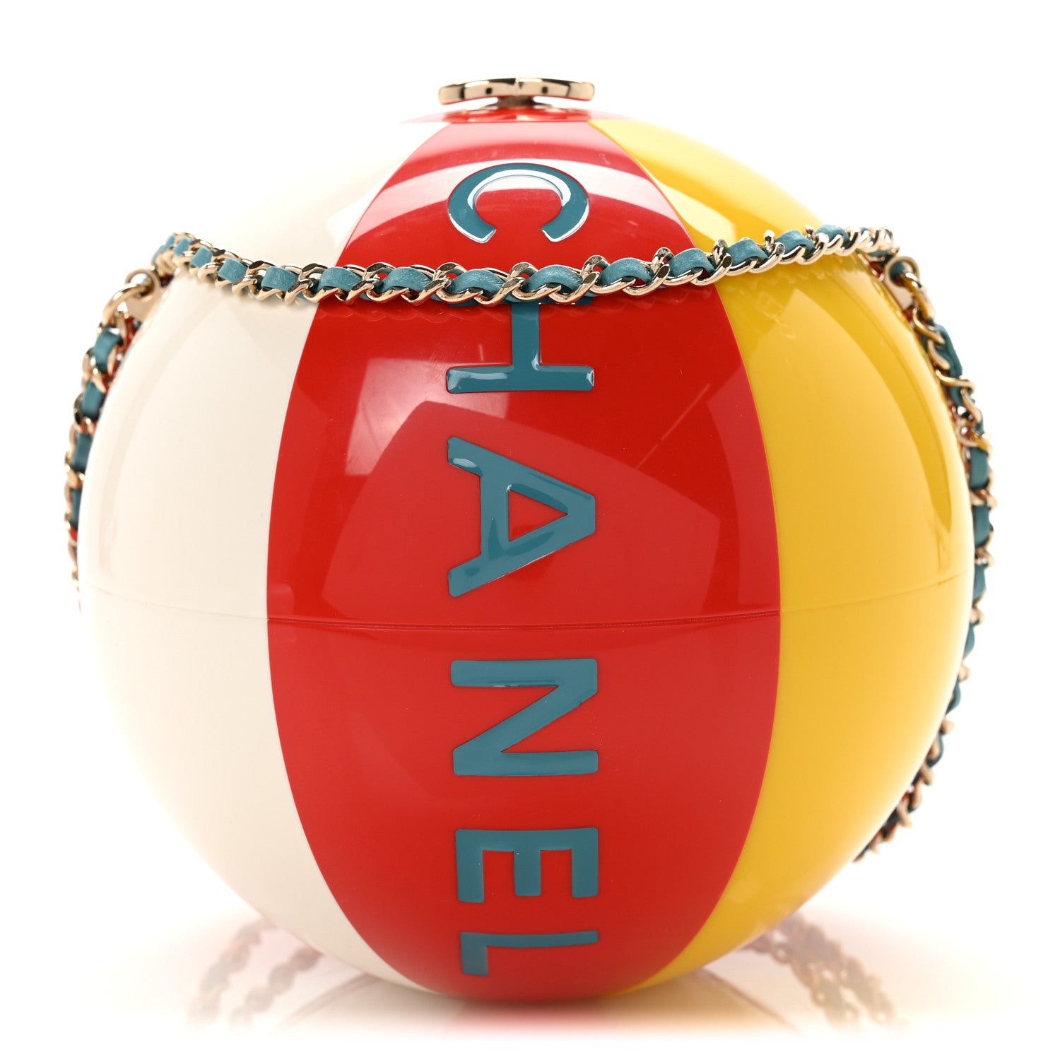 Chanel Plexiglass Coco Beach Ball Minaudiere Clutch Red White Yellow Blue 1 of 9
