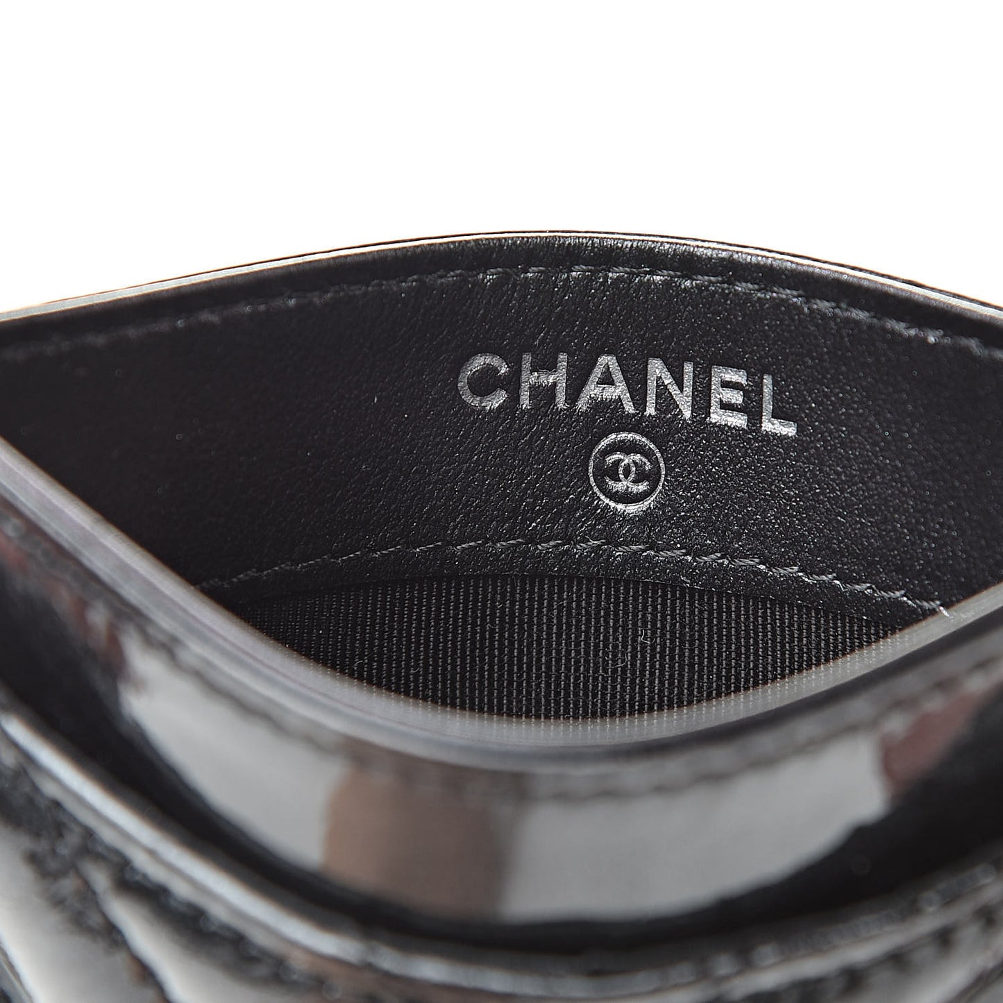 Patent Metallic Crumpled Calfskin Chevron Quilted Card Holder Black