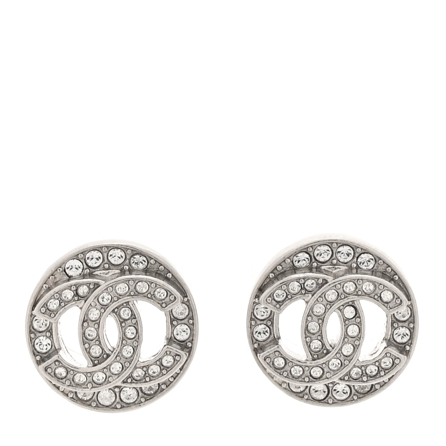 Crystal CC Round Earrings Silver