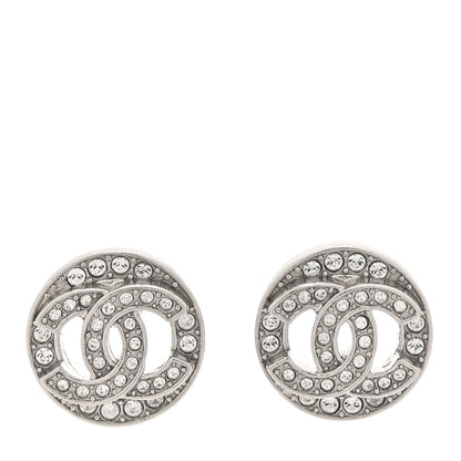 Chanel Crystal CC Round Earrings Silver 1 of 5