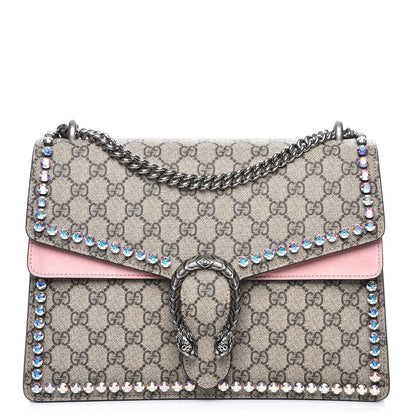 Gucci GG Supreme Monogram Suede Crystal Medium Dionysus Shoulder Bag Beige Ebony Light Peonia 1 of 8