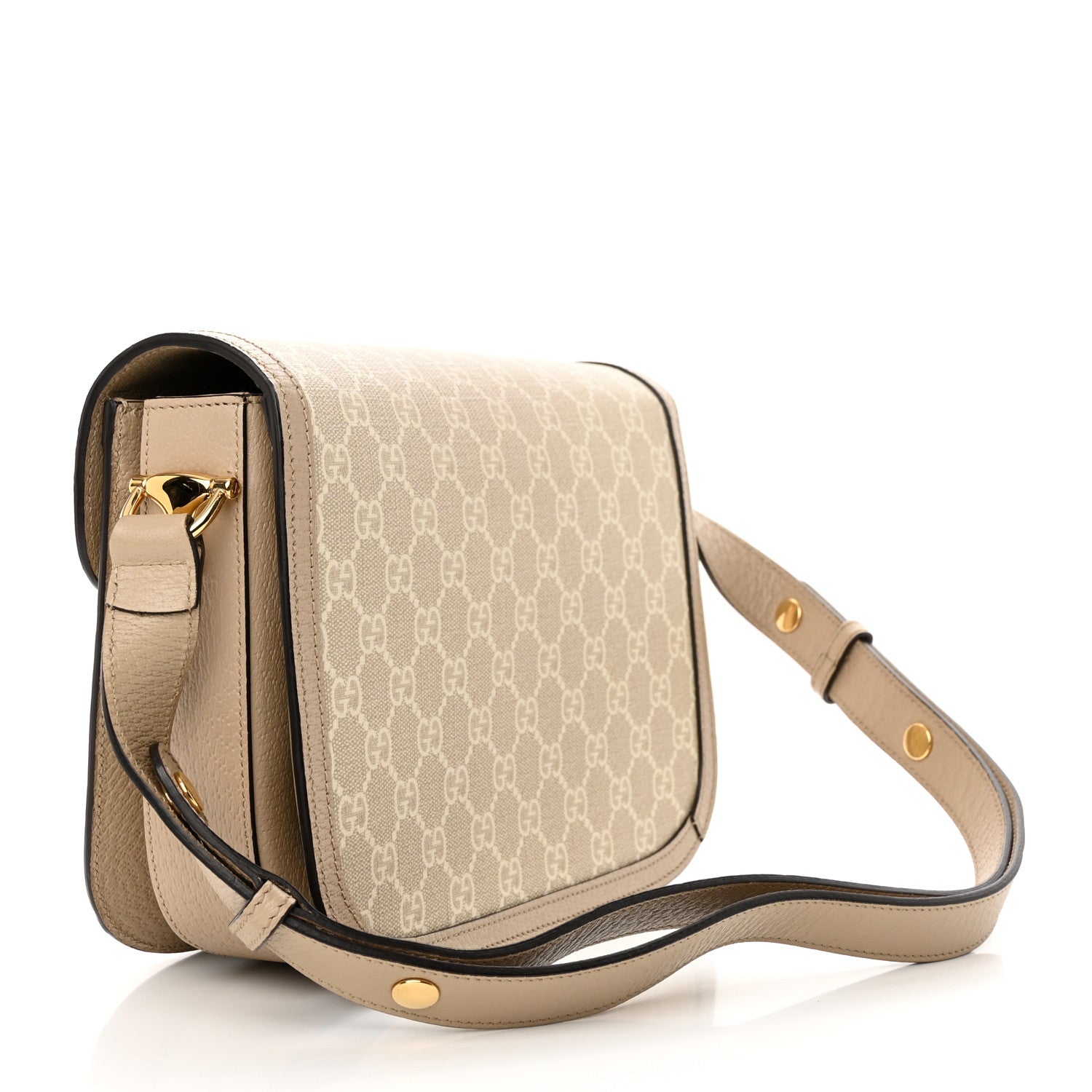 Gucci GG Supreme Monogram Textured Dollar Calfskin Horsebit 1955 Shoulder Bag Beige Mystic White Oatmeal 3 of 15
