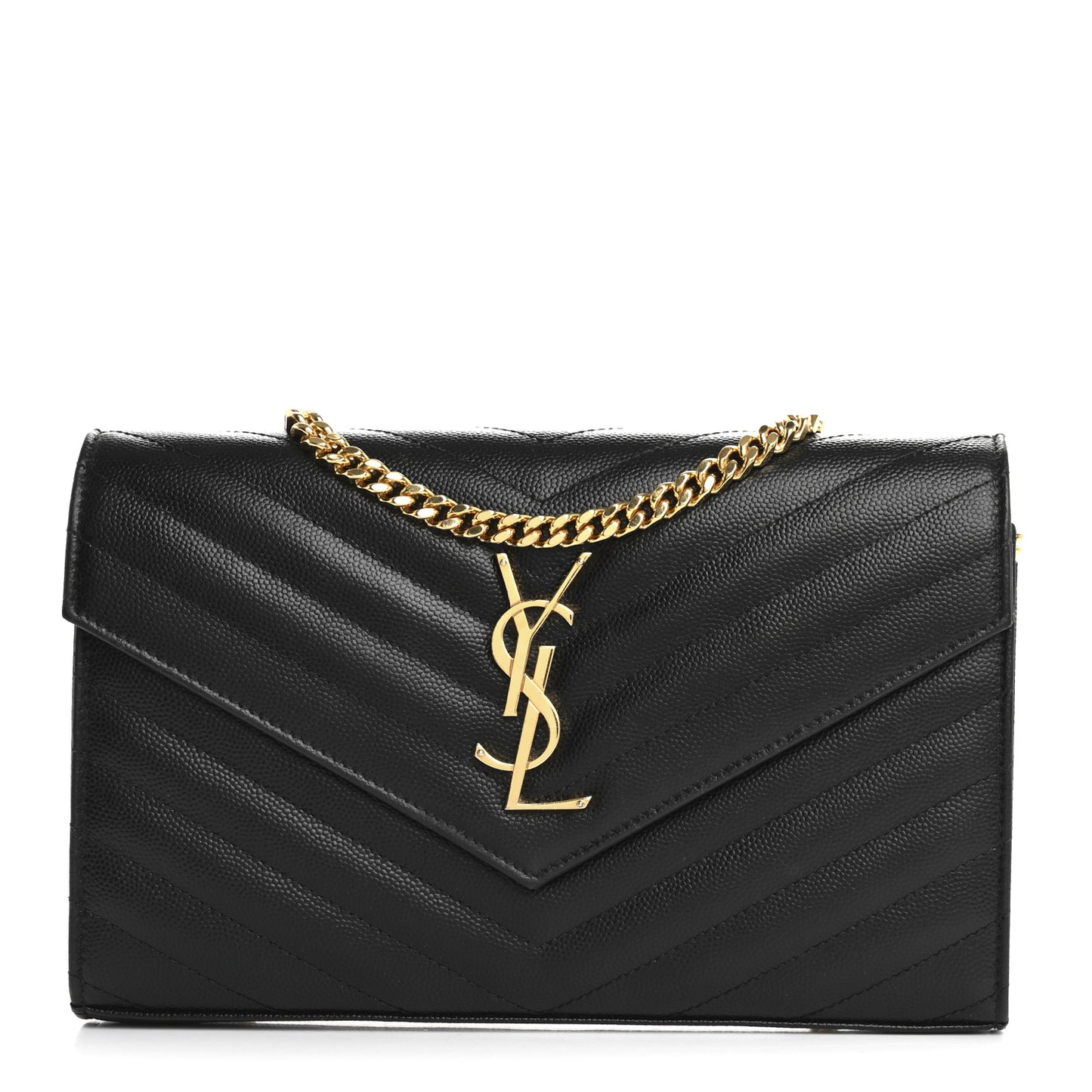 Grain De Poudre Matelasse Chevron Monogram Chain Wallet Black
