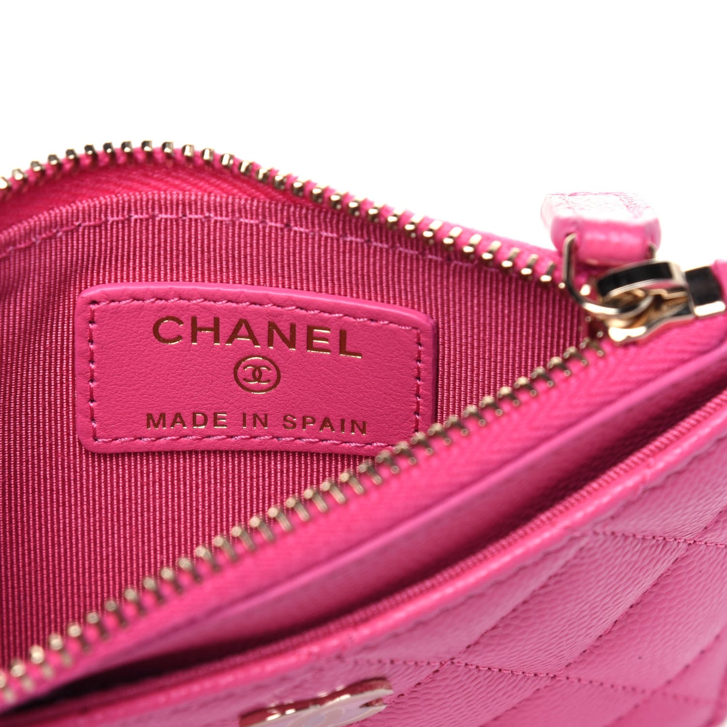 Caviar Quilted CC Zip Card Holder Pink
