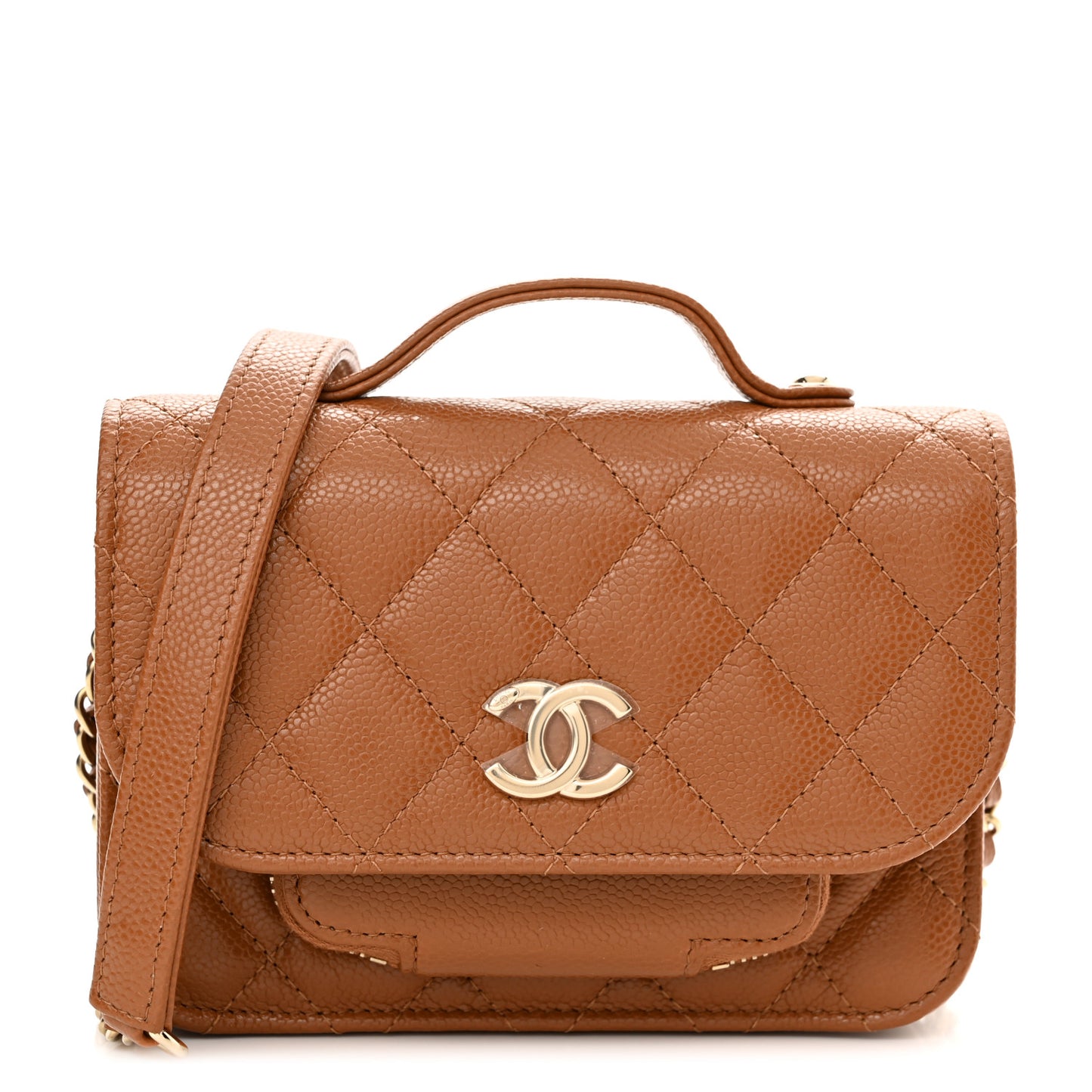 Caviar Quilted Business Affinity Clutch With Chain Flap Camel