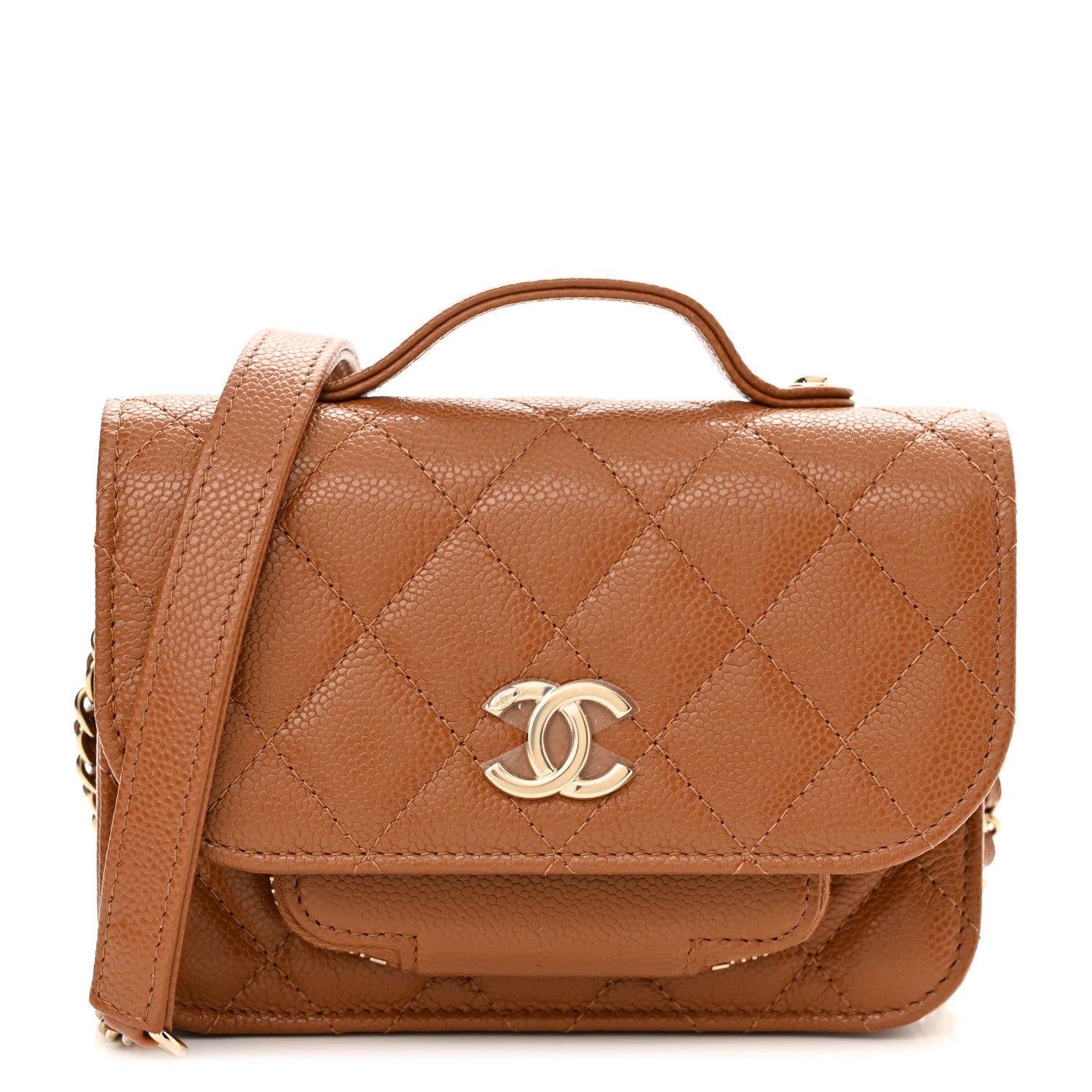 Chanel Caviar Quilted Business Affinity Clutch With Chain Flap Camel 1 of 12