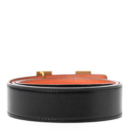 Hermes Box Togo Guilloche H Belt 85 Black Orange 2 of 7