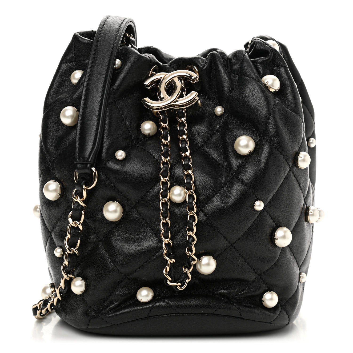 Chanel Lambskin Quilted Pearl About Pearls Drawstring Bag Black 1 of 11