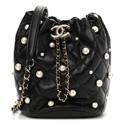 Chanel Lambskin Quilted Pearl About Pearls Drawstring Bag Black 1 of 11