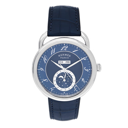 Hermes Stainless Steel Alligator 43mm Arceau Grande Lune Automatic Watch Bleu Abysse 1 of 5