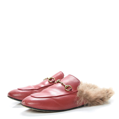 Gucci Betis Glamour Calfskin Fur Womens Princetown Slippers 40.5 Hibiscus Red Naturale 3 of 20