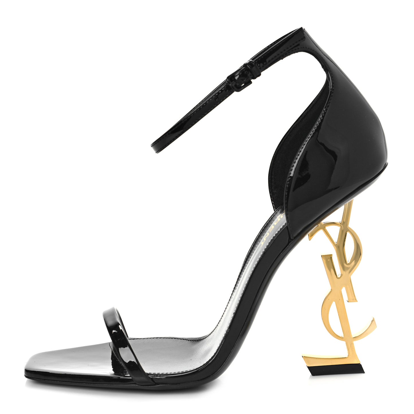 Patent Calfskin Opyum 110 Sandals 38.5 Black Gold
