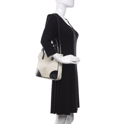 Prada Nylon Tessuto Calfskin Tote Black White 2 of 9