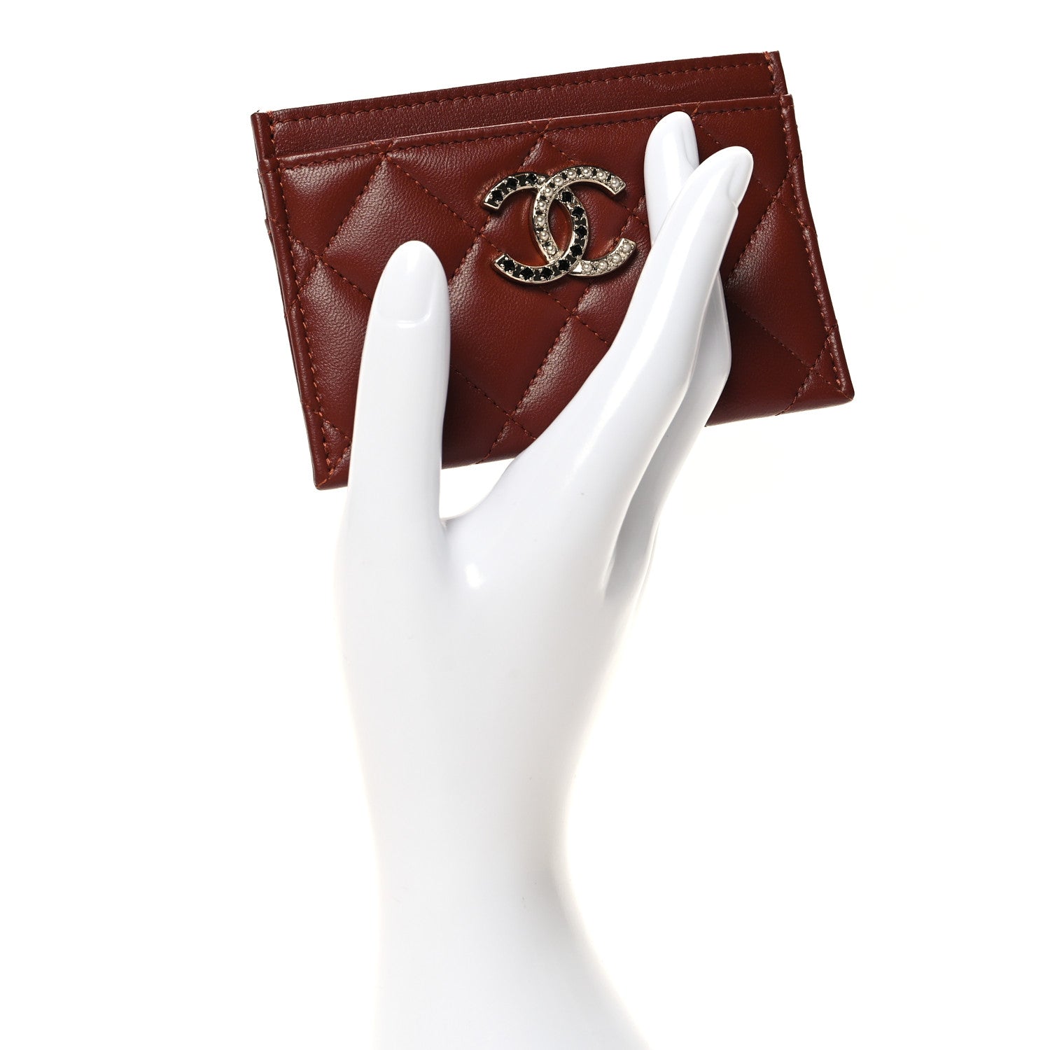 Chanel Lambskin Pearl Enamel Quilted CC Card Holder Brown 2 of 9