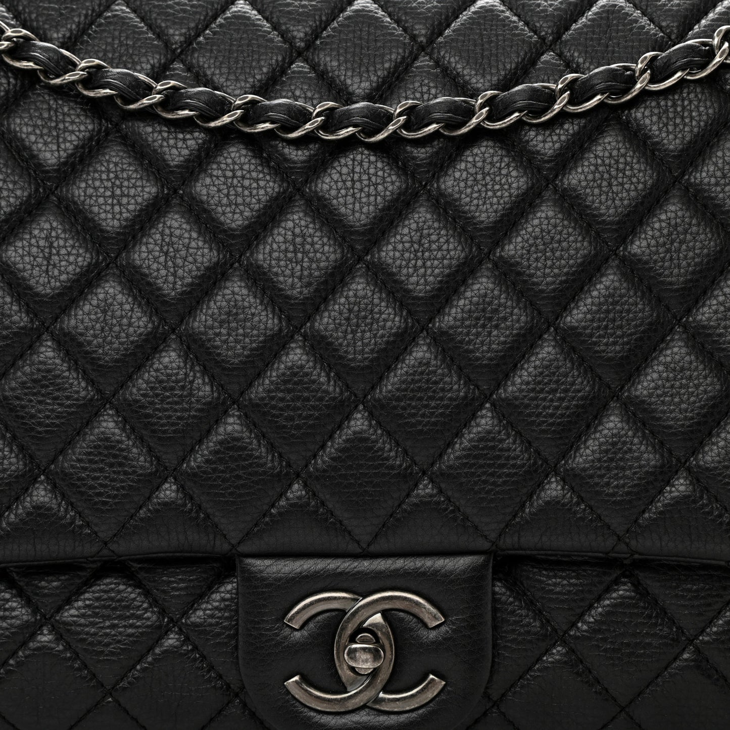 Calfskin Quilted XXL Travel Flap Bag Black