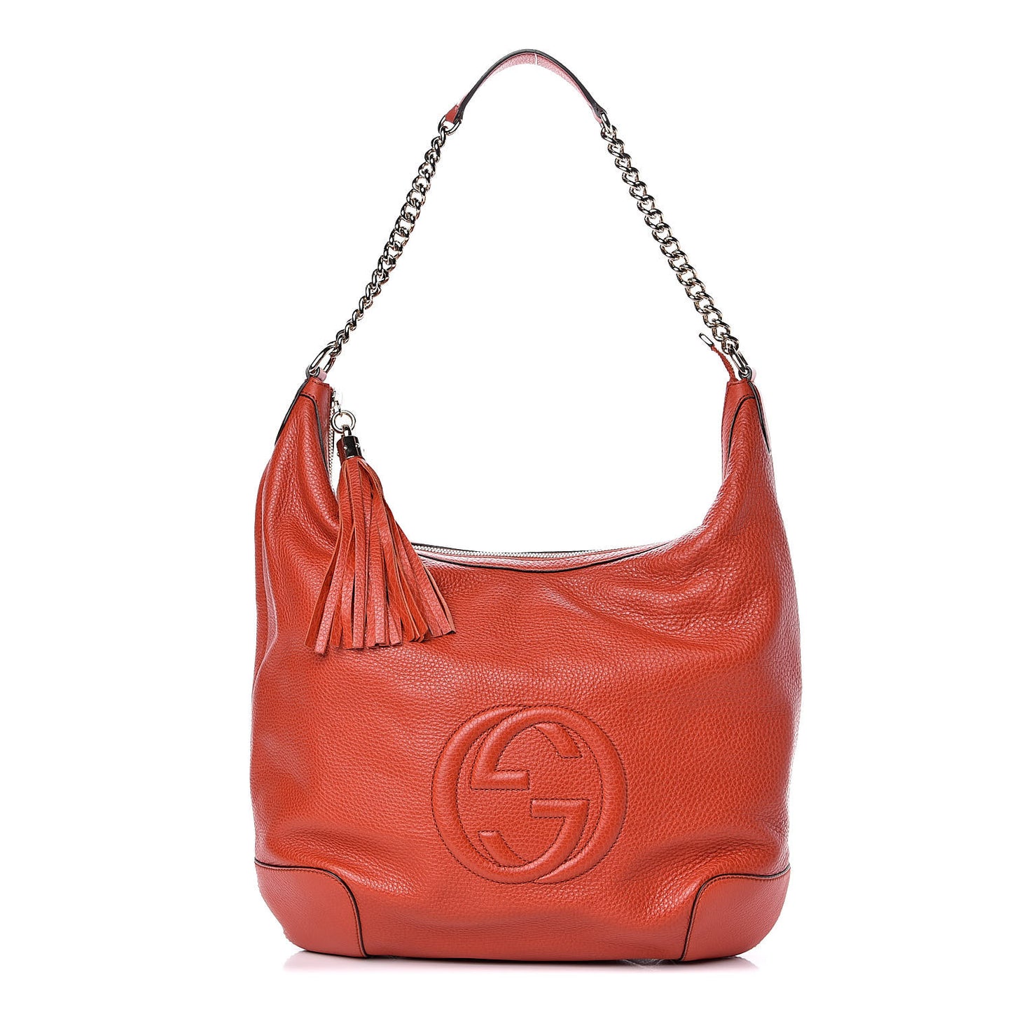 Pebbled Calfskin Medium Soho Chain Hobo Sun Orange