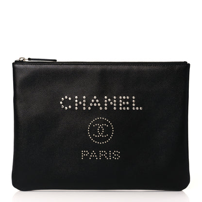 Chanel Caviar Studded Medium Deauville Pouch Black 1 of 11