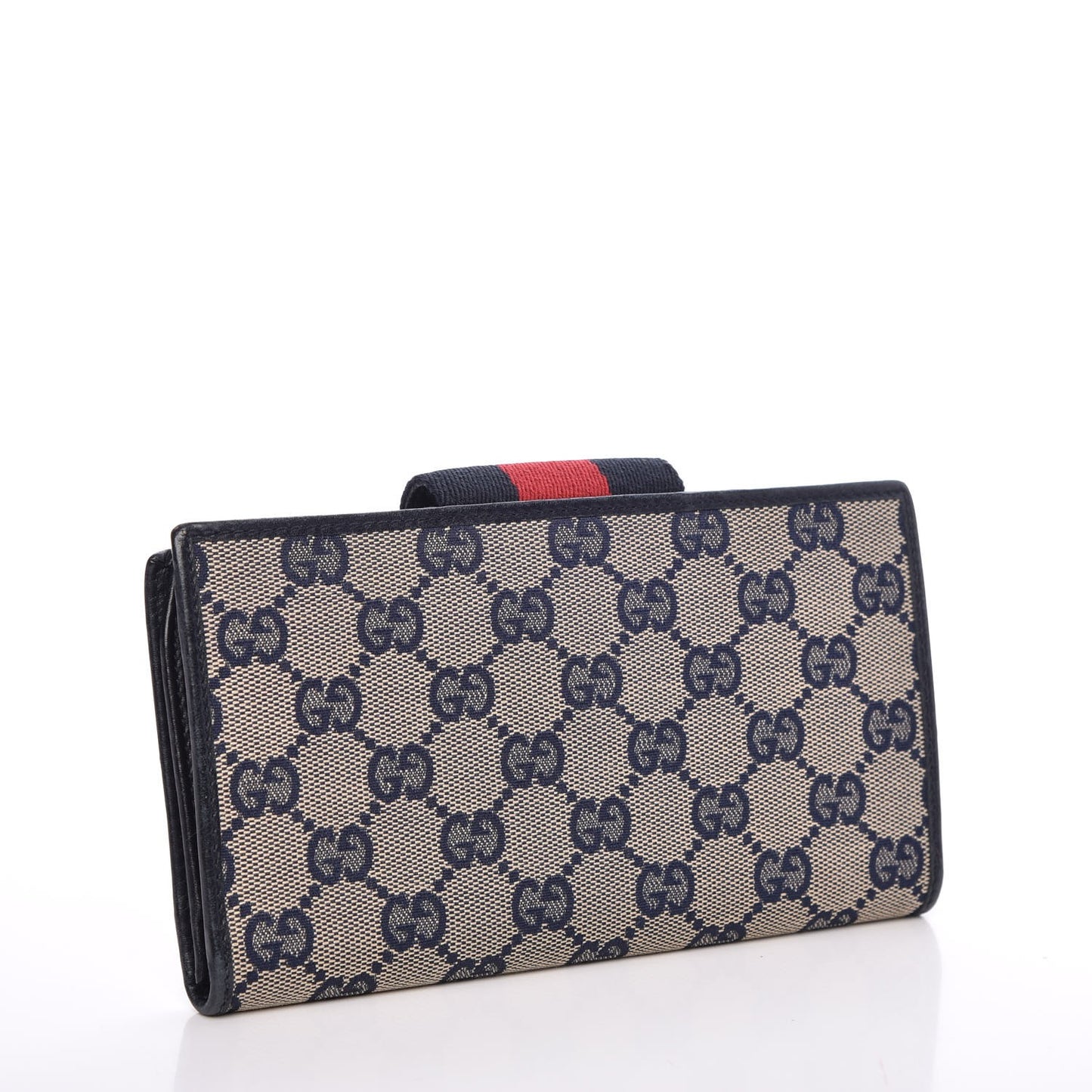 Monogram Calfskin Ladies Web Long Wallet Beige Blue