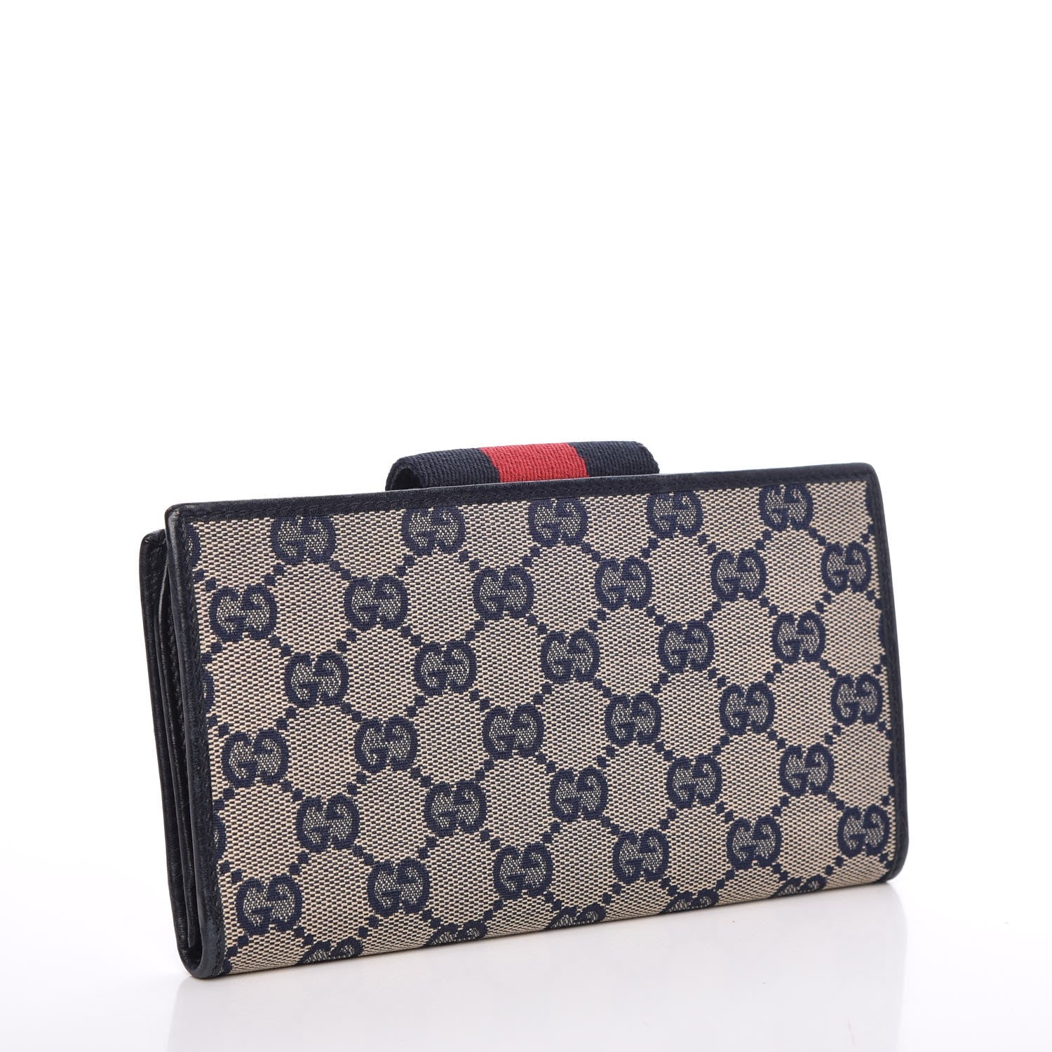 Gucci Monogram Calfskin Ladies Web Long Wallet Beige Blue 3 of 10