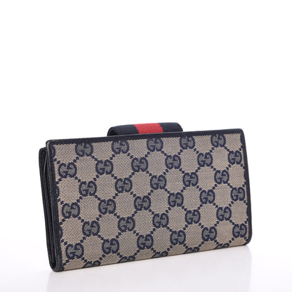 Gucci Monogram Calfskin Ladies Web Long Wallet Beige Blue 3 of 10