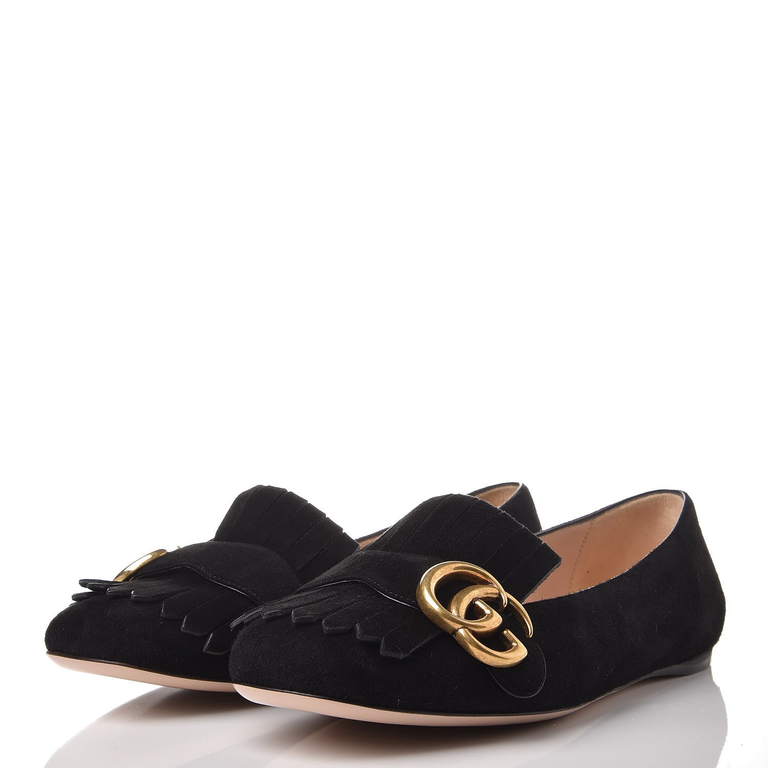 Gucci Kid Scamosciato GG Marmont Fringe Flats 37 Black 3 of 11