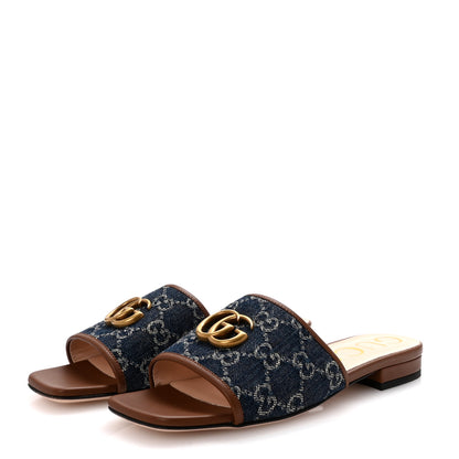 Gucci New Denim GG Monogram Miro Soft Calfskin Jolie Slide Sandals 37 Blue Tea Cuir Epilog 4 of 10
