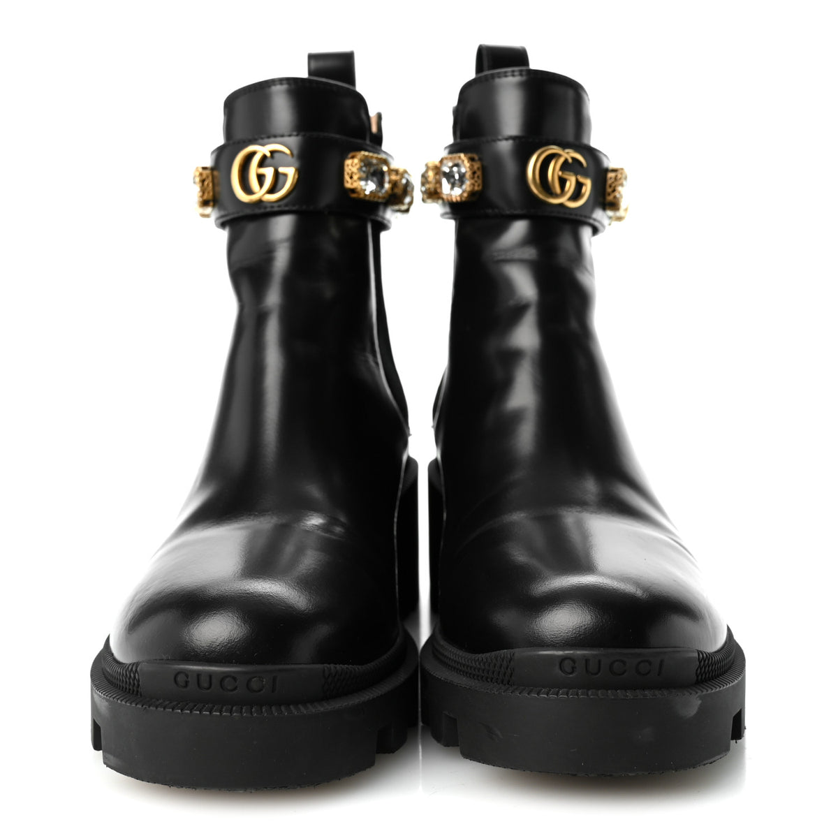 Calfskin Crystal GG Trip Chelsea Ankle Boots 36.5 Black