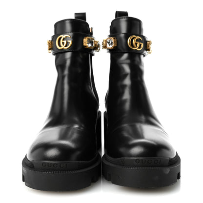 Gucci Calfskin Crystal GG Trip Chelsea Ankle Boots 36.5 Black 2 of 8