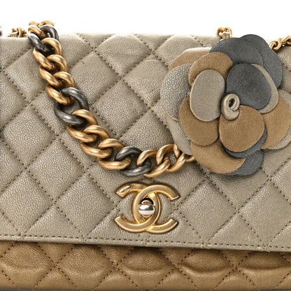 Chanel Metallic Lambskin Quilted Camellia Flower Flap Pale Gold Silver Dark Gold 8 of 10