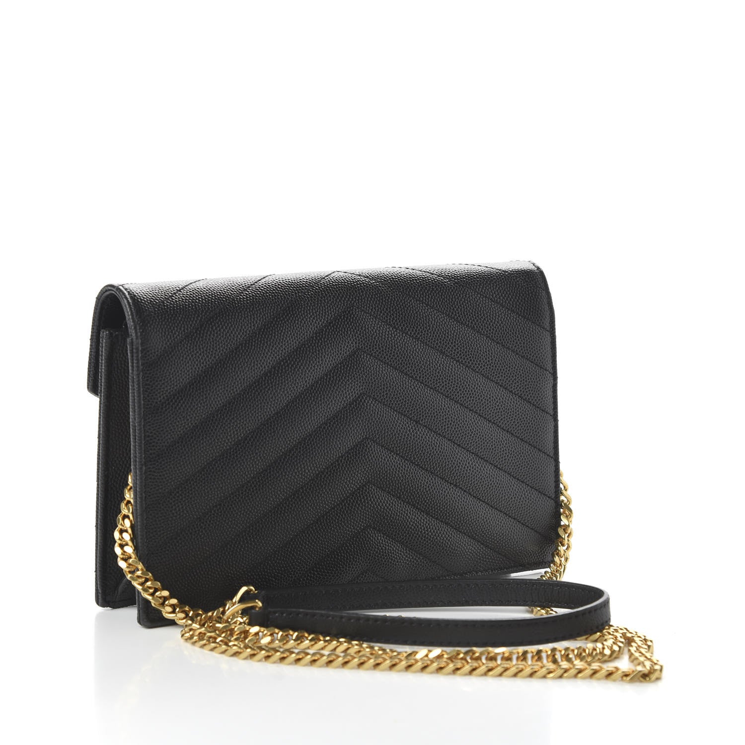 Saint Laurent Grain De Poudre Matelasse Chevron Monogram Envelope Chain Wallet Black 3 of 10