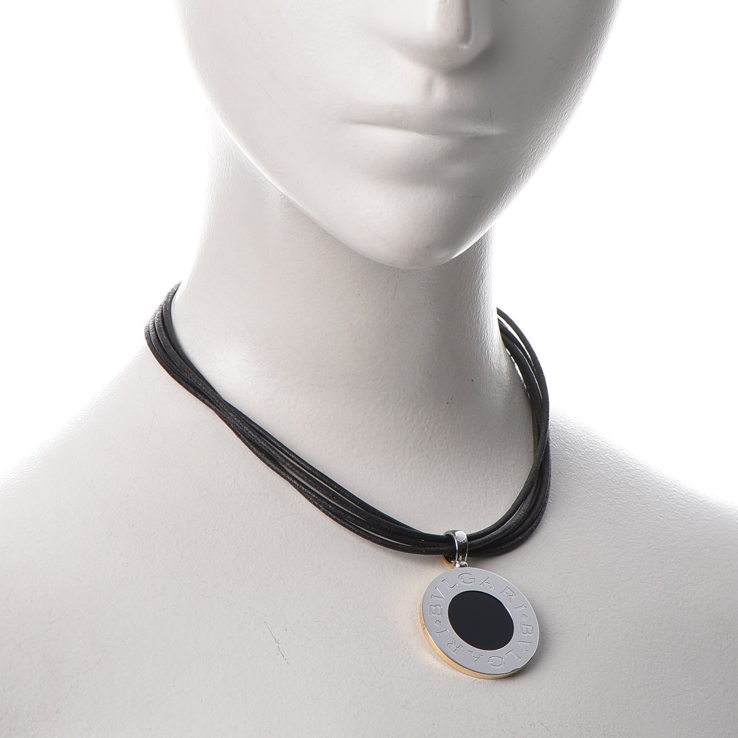 Stainless Steel 18K Yellow Gold Onyx BVLGARI BVLGARI Cord Pendant Necklace
