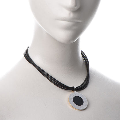 Bulgari Stainless Steel 18K Yellow Gold Onyx BVLGARI BVLGARI Cord Pendant Necklace 2 of 8