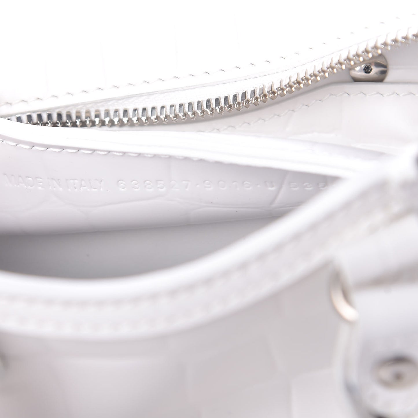 Semi Shiny Calfskin Crocodile Embossed Neo Classic Silver Hardware Nano City Crossbody White
