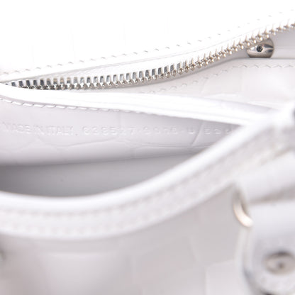 Balenciaga Semi Shiny Calfskin Crocodile Embossed Neo Classic Silver Hardware Nano City Crossbody White 7 of 10