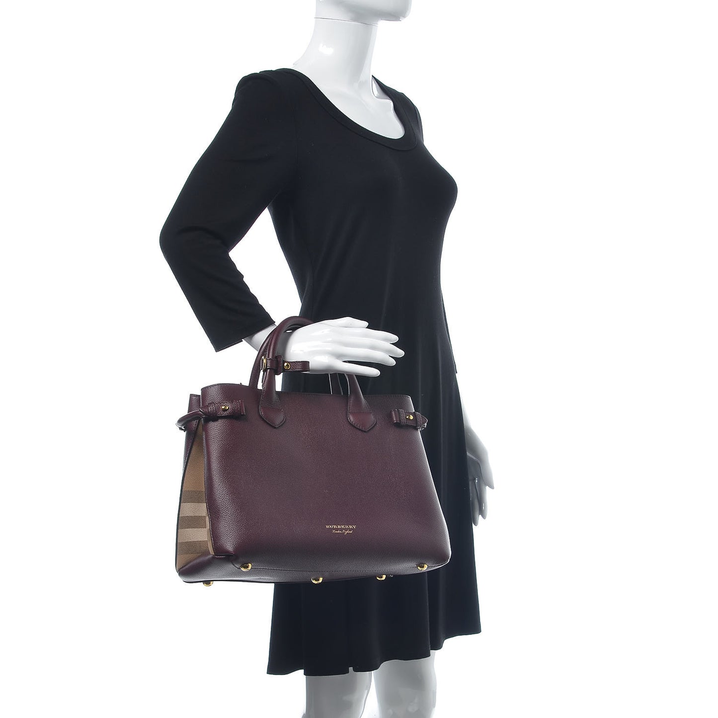 Grainy Calfskin House Check Medium Banner Tote Mahogany Red