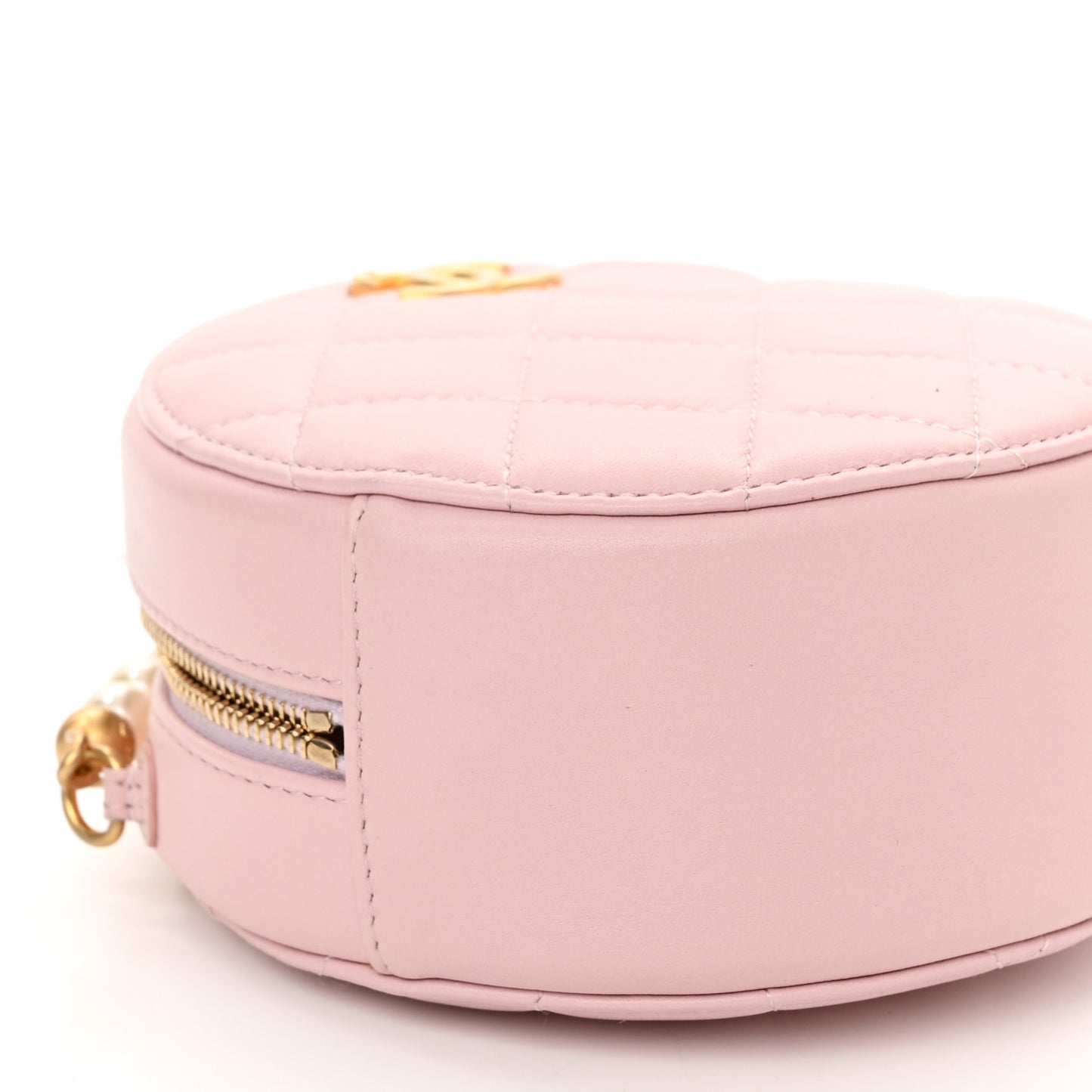 Calfskin Quilted Pearl Round Clutch With Chain Light Pink