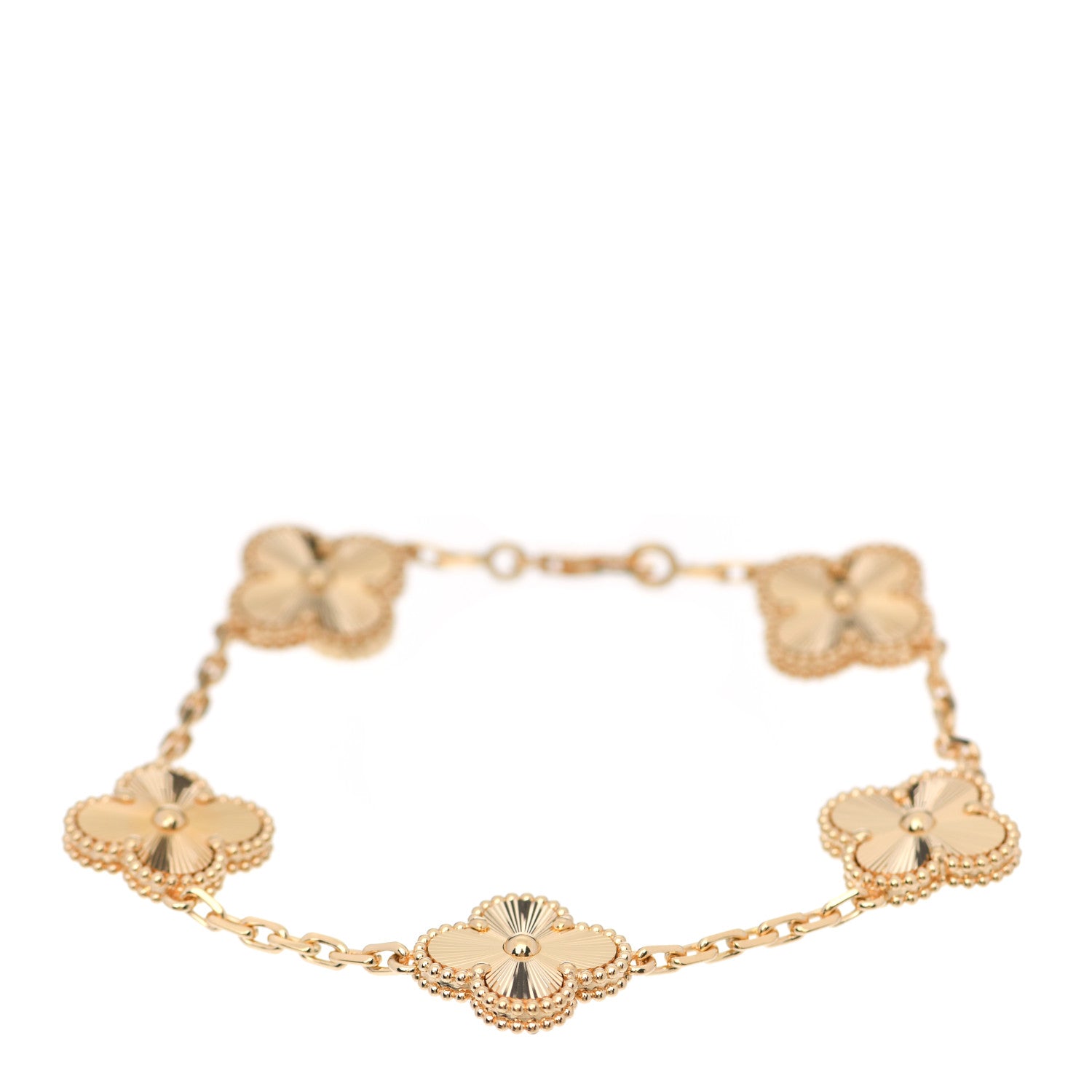 Van Cleef & Arpels 18K Yellow Gold 5 Motifs Guilloche Vintage Alhambra Bracelet 1 of 6