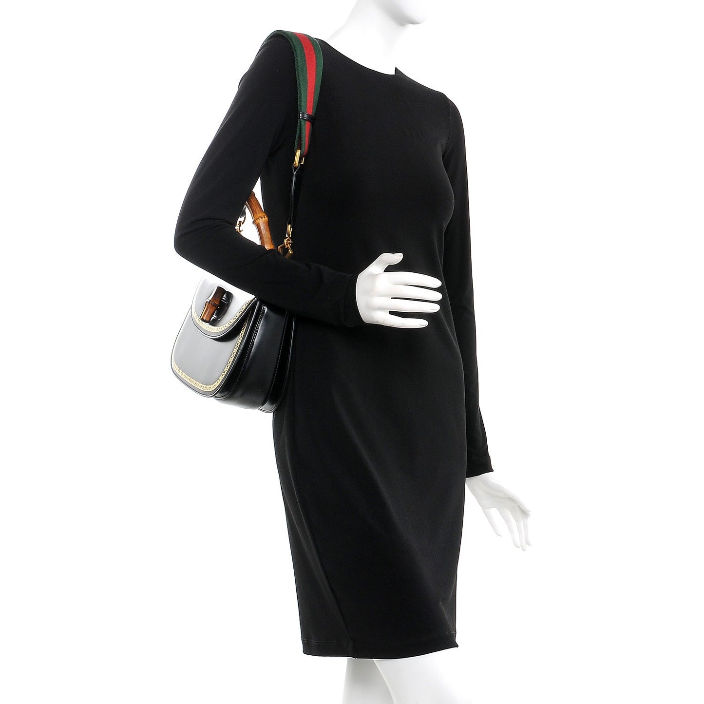 Calfskin Frame Print Bamboo Top Handle Bag Black