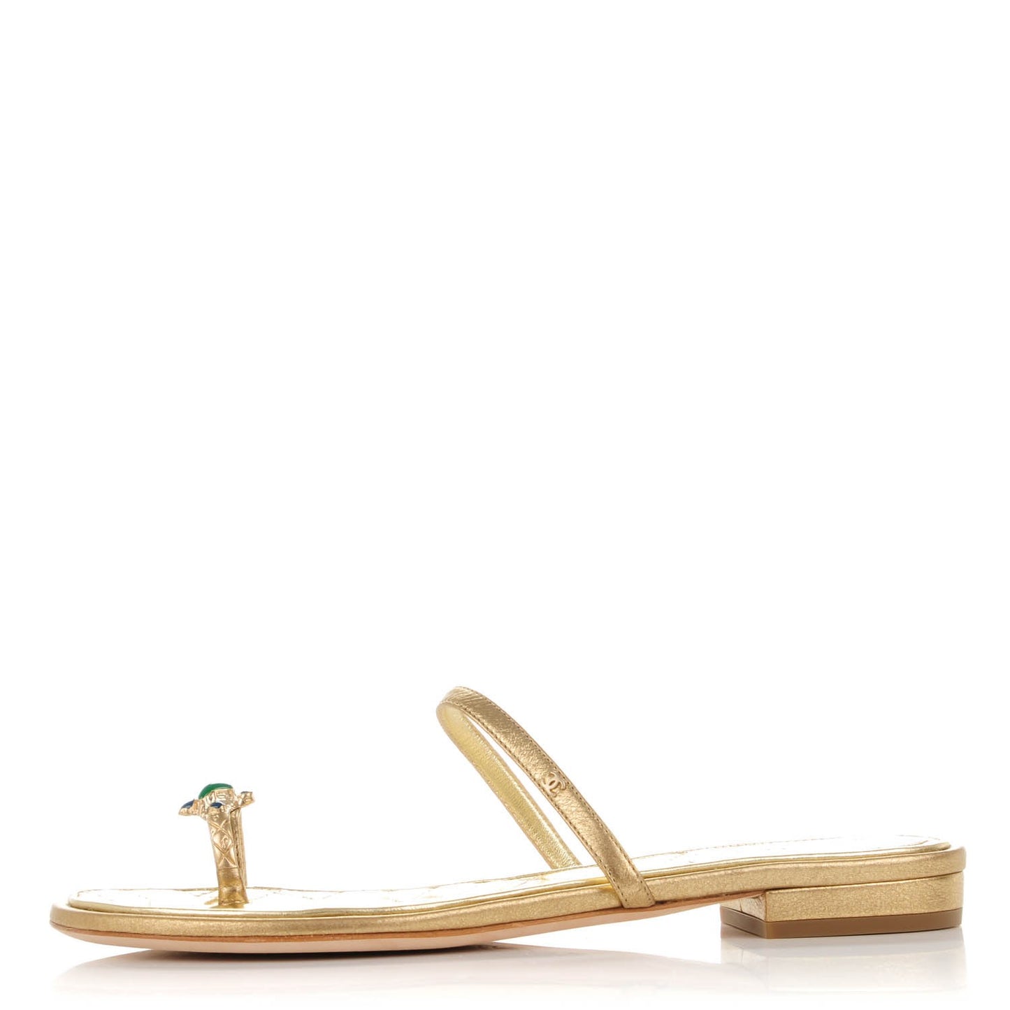 Metallic Calfskin Jeweled Sandals 37.5 Gold