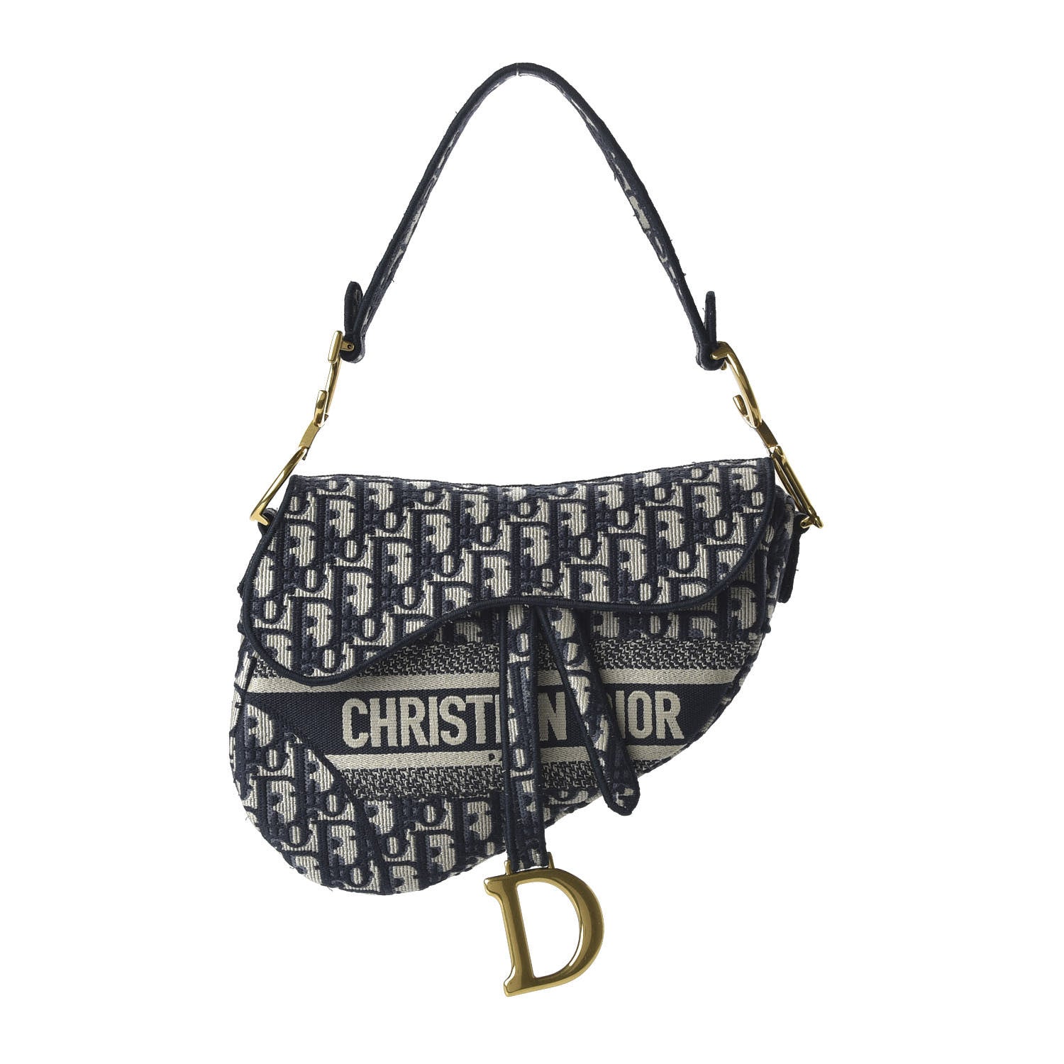 Christian Dior Oblique Embroidered Saddle Bag Blue 1 of 9