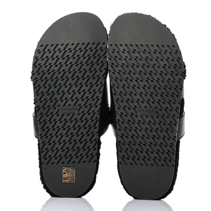 Hermes Calfskin Woolskin Womens Chypre Sandals 41 Black 5 of 9