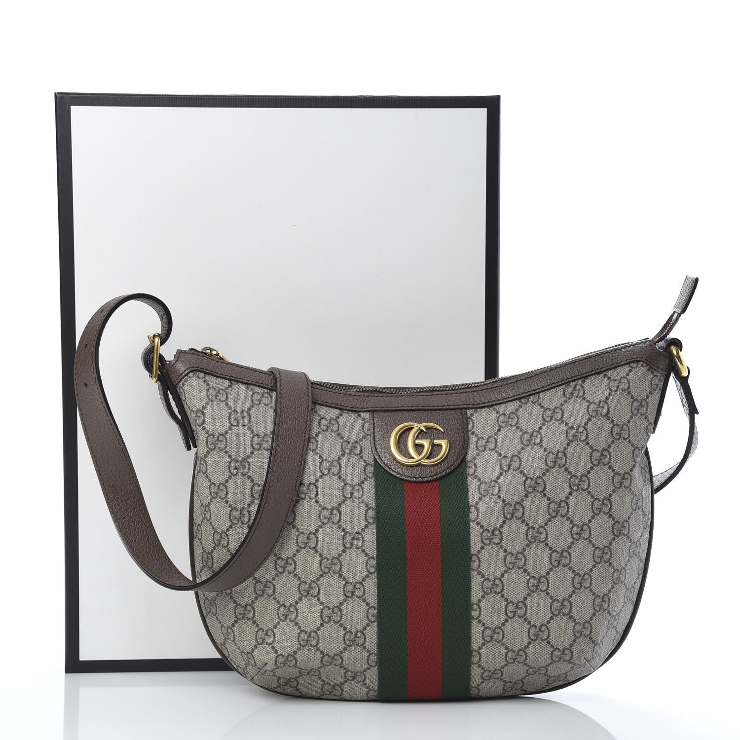 Gucci GG Supreme Monogram Web Small Ophidia Half Moon Hobo Brown 11 of 11