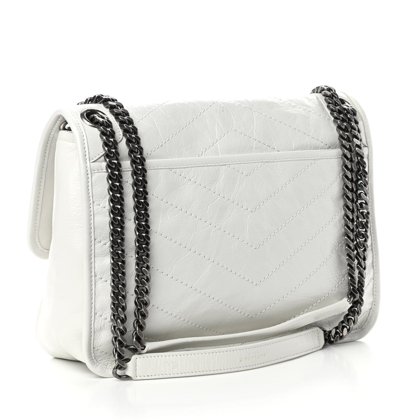 Crinkled Calfskin Matelasse Monogram Medium Niki Chain Satchel Pearl White