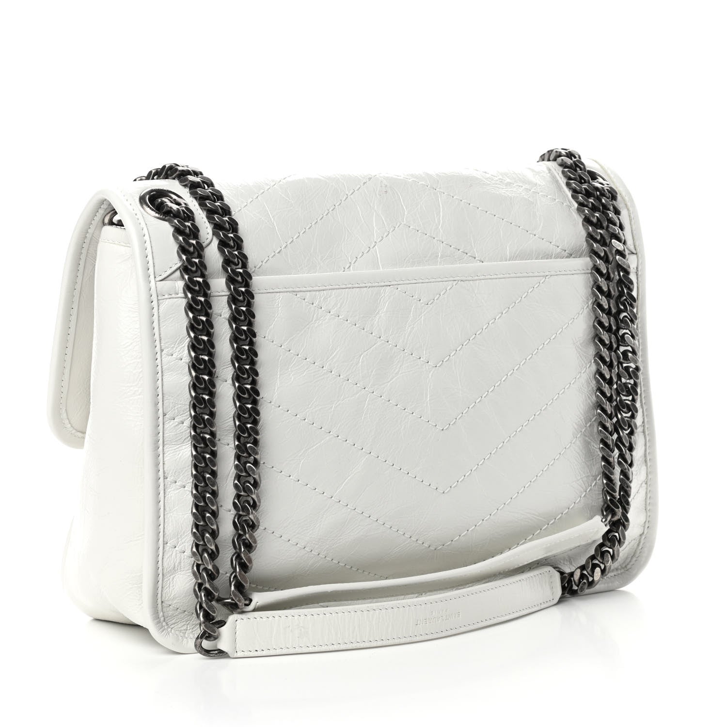 Saint Laurent Crinkled Calfskin Matelasse Monogram Medium Niki Chain Satchel Pearl White 3 of 10