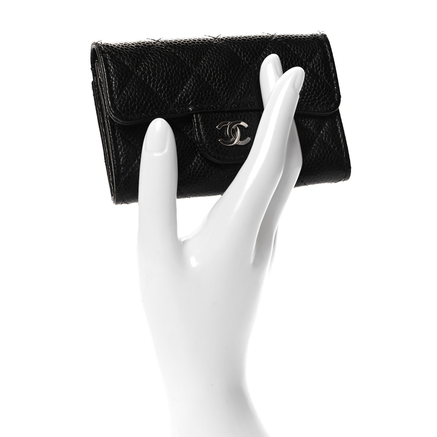 Caviar Quilted Flap Card Holder Wallet Black