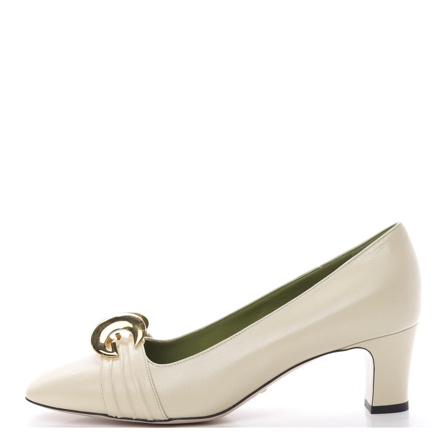 Malaga Kid Half Moon GG Square Toe Pumps 40.5 Vintage White