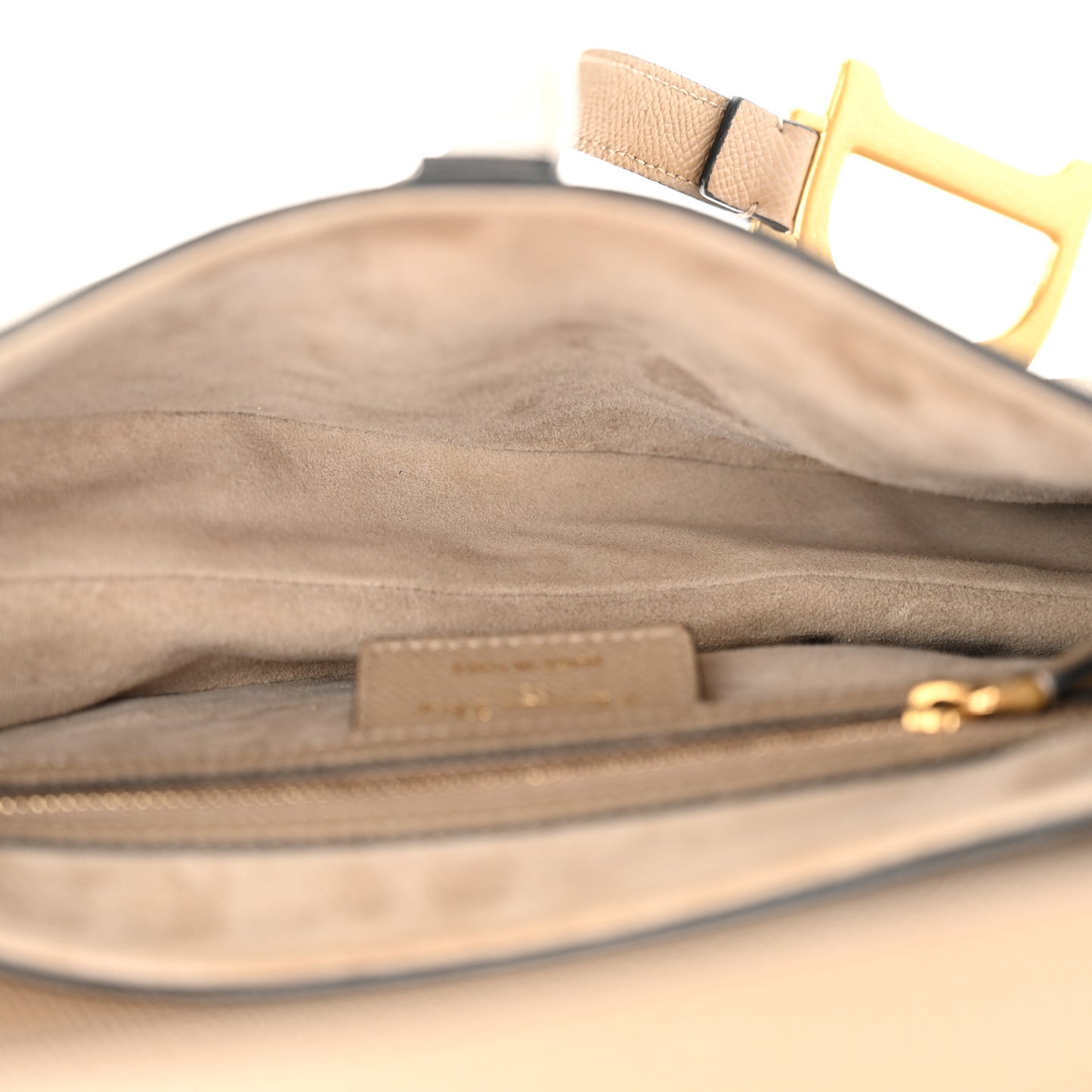 Grained Calfskin Saddle Bag With Strap Warm Taupe
