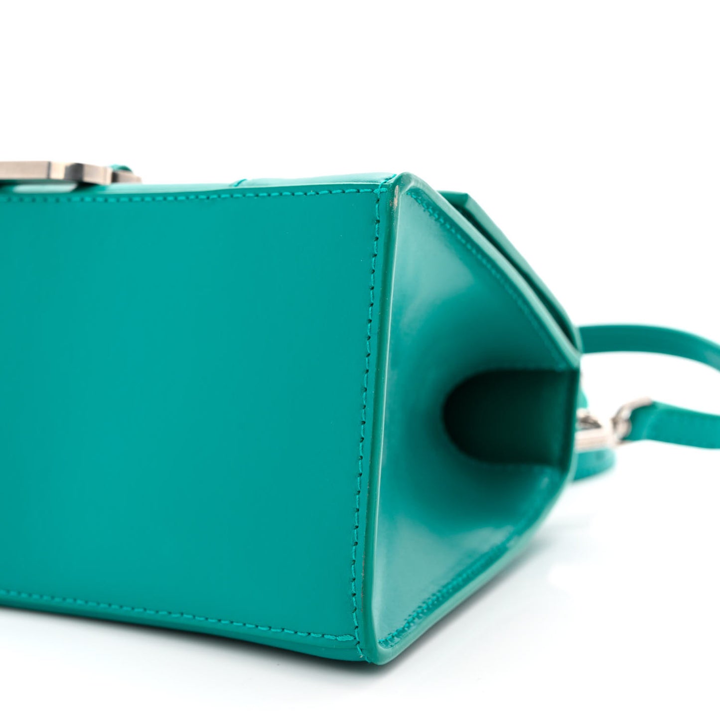 Shiny Box Calfskin Small Hourglass Top Handle Bag Dark Turquoise